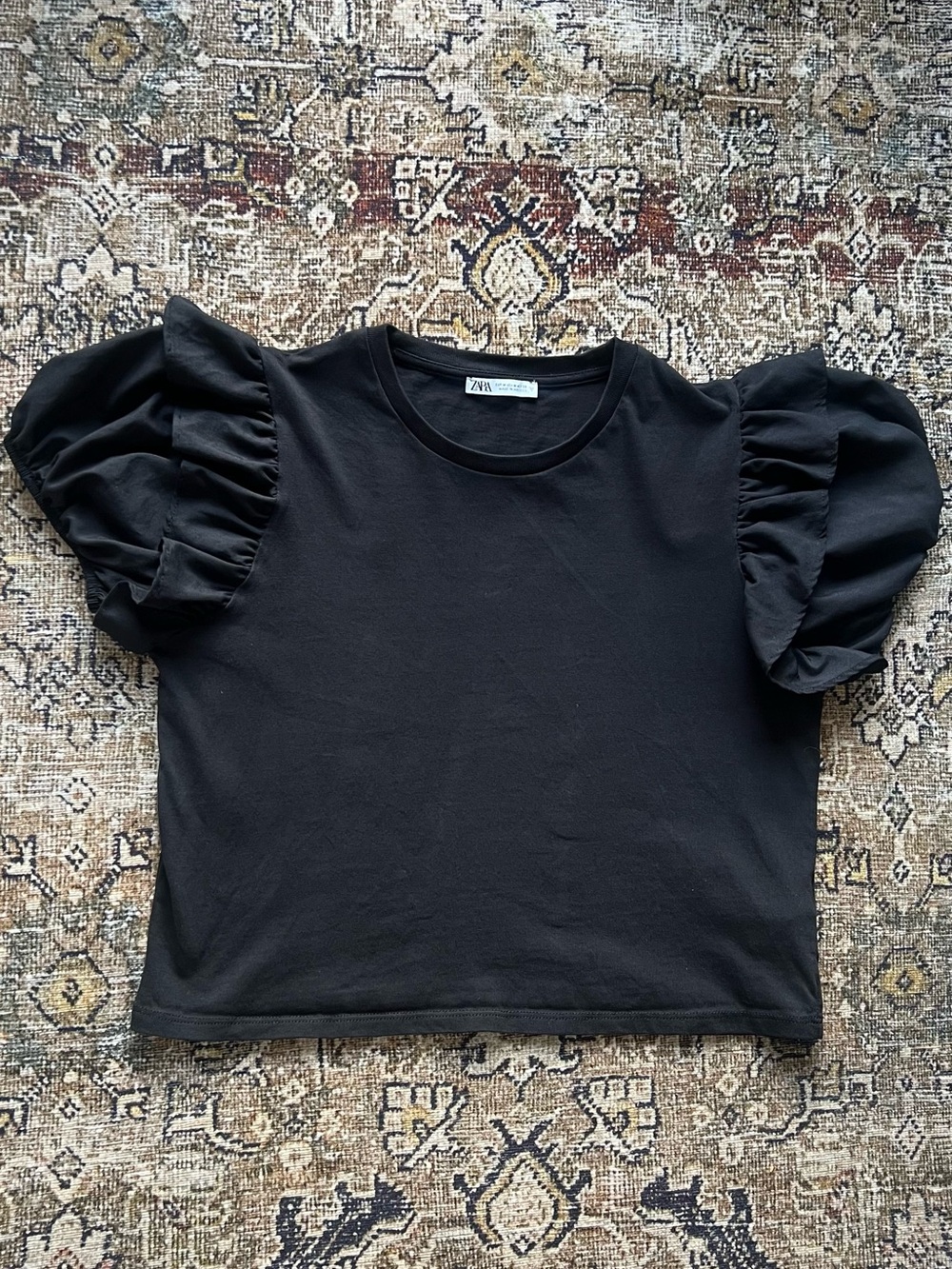 Zara Black Puff Sleeve Crewneck Tee